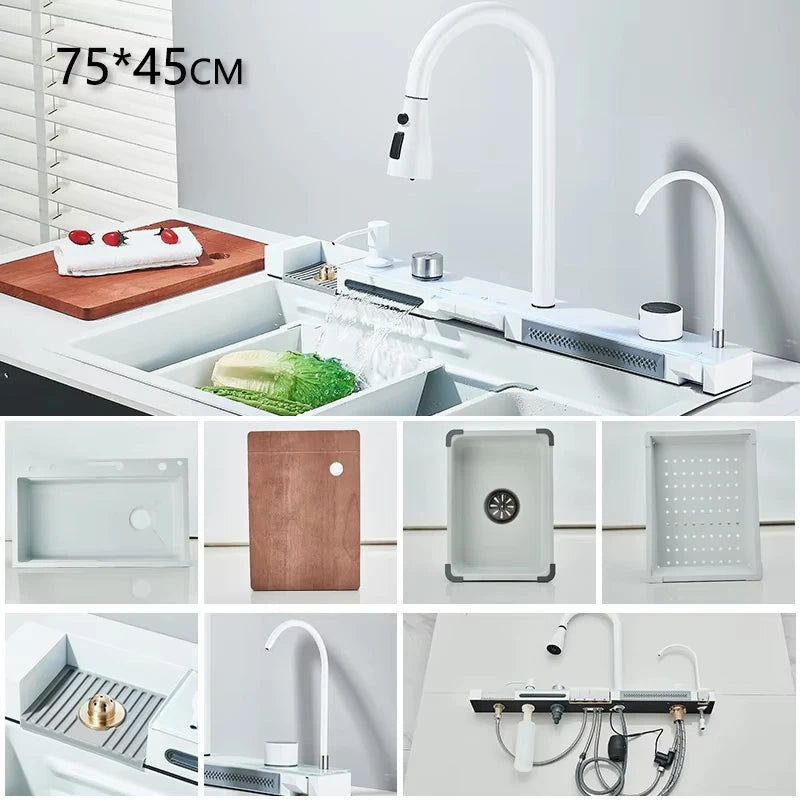 Stainless Steel Waterfall Sink with Faucet Set