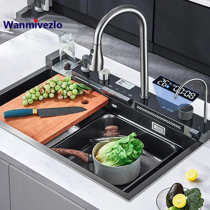 Stainless Steel Waterfall Sink with Faucet Set